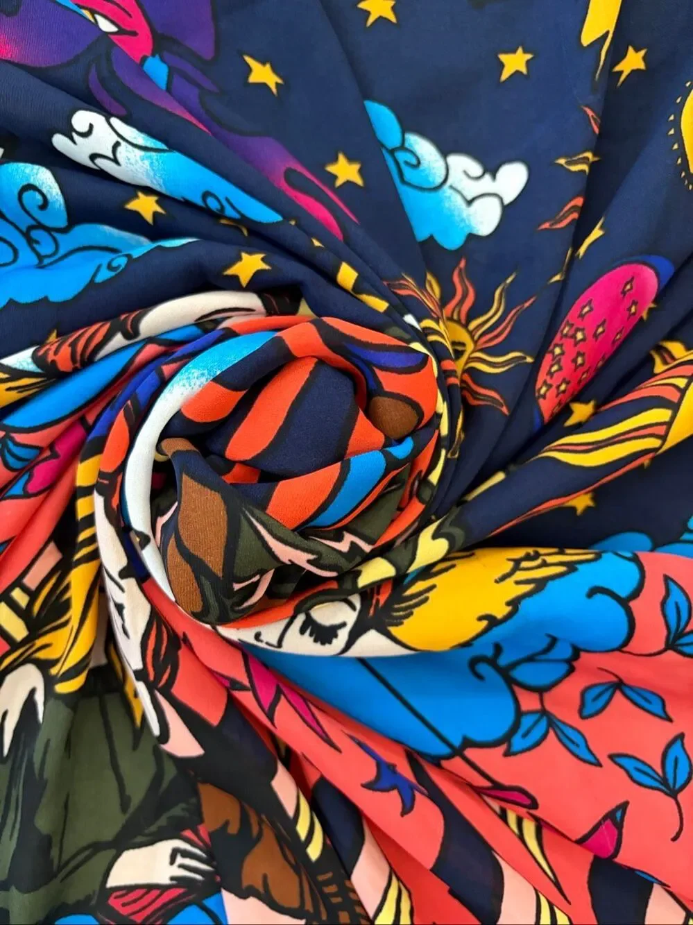 Bimba y Lola Oversized 46” Celestial Surrealist Scarf Sun Moon Cupid